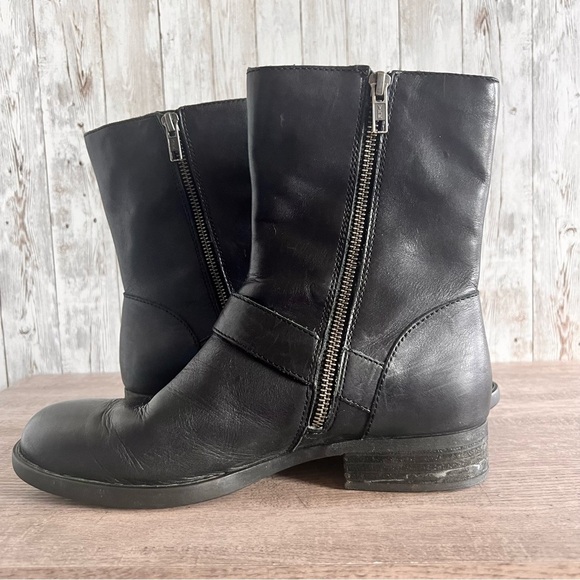 Born Black Leather Moto Buckle Ankle Boots 7.5 - Picture 3 of 8